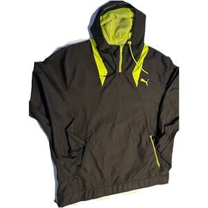 Puma Jacket Mens XXL Black Yellow Anorak Running Windbreaker Half Zip Pullover